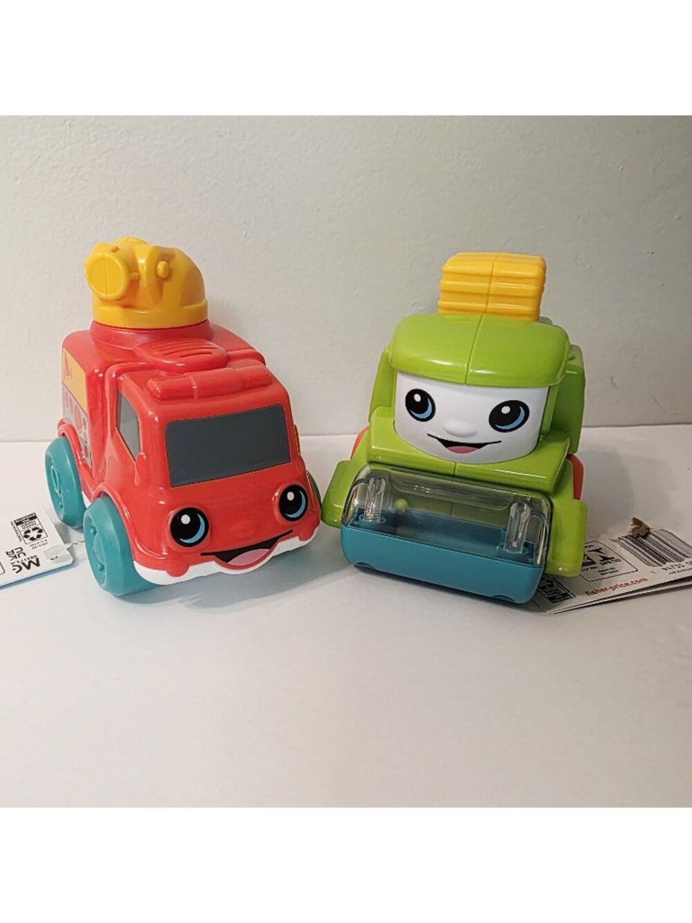2 Fisher Price Rollin' Tractor Chime Fire Truck Push-Along Infant Toddler Toys